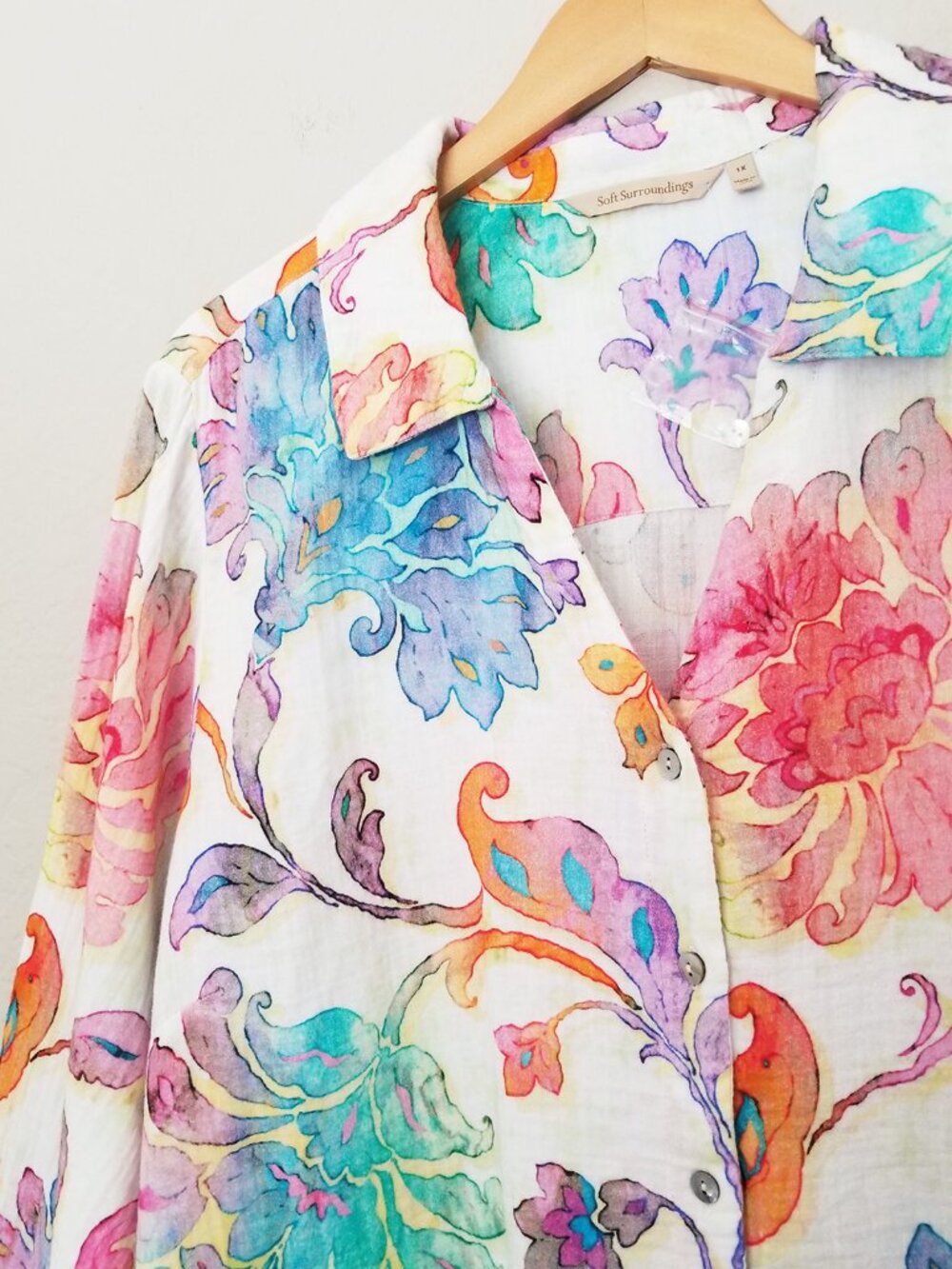 NEW Soft Surroundings Escambia Gauze Tunic Shirt 1X Multi Painterly Floral $110 - Picture 10 of 16